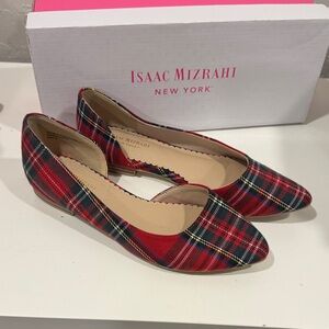 Isaac Mizrahi Women's Red and Black Plaid Flats